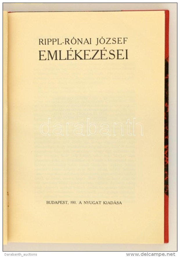 Rippl-R&oacute;nai J&oacute;zsef Eml&eacute;kez&eacute;sei. Bp., 1911, Nyugat, 159 P.+11 T.(reprodukci&oacute;k) +... - Non Classés