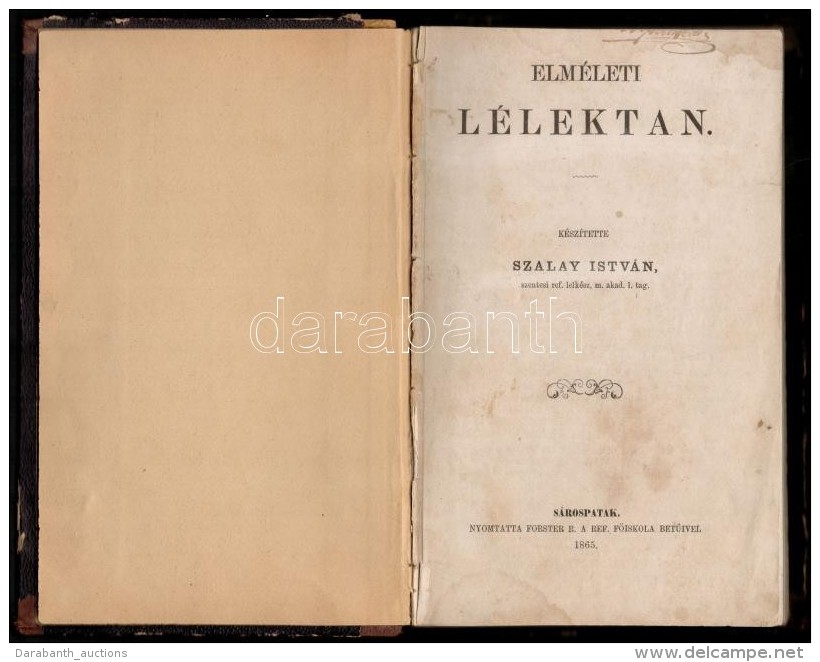 Szalay Istv&aacute;n: Elm&eacute;leti L&eacute;lektan. S&aacute;rospatak, 1865, Forster R. A Ref. FÅ‘iskola... - Sin Clasificación