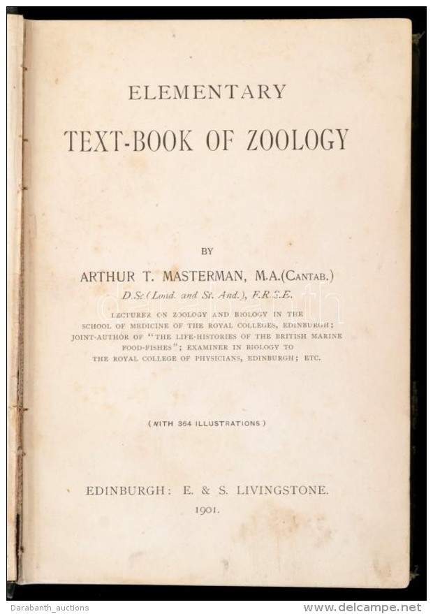 Arthur T. Masterman: Elementary Text-book Of Zoology. Edinburgh, 1901, Livingstone. Kiad&oacute;i Kopottas... - Sin Clasificación