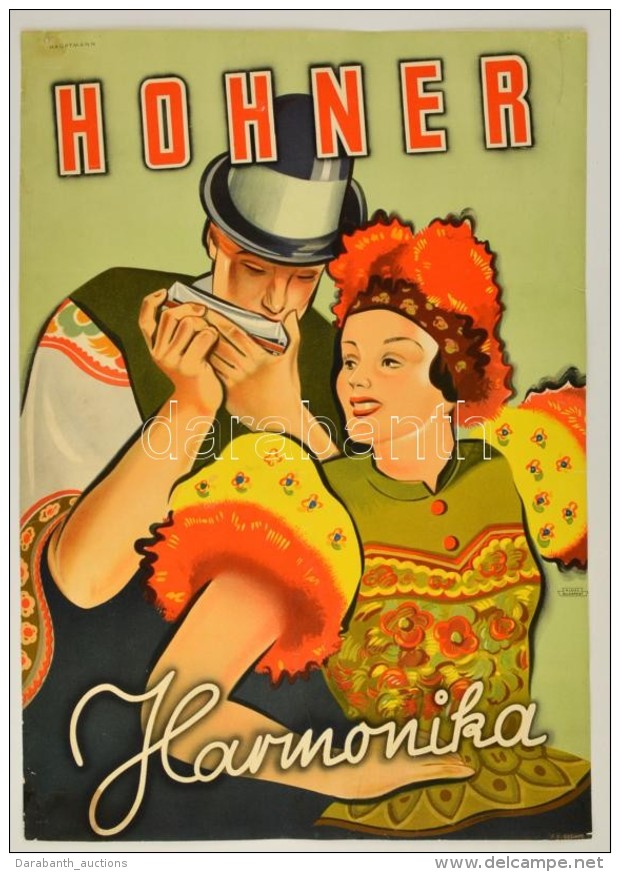 Cca 1935 Hohner Harmonika Rekl&aacute;m Plak&aacute;t, Sz&iacute;nes Litogr&aacute;fia. Hauptmann Grafika,... - Otros & Sin Clasificación