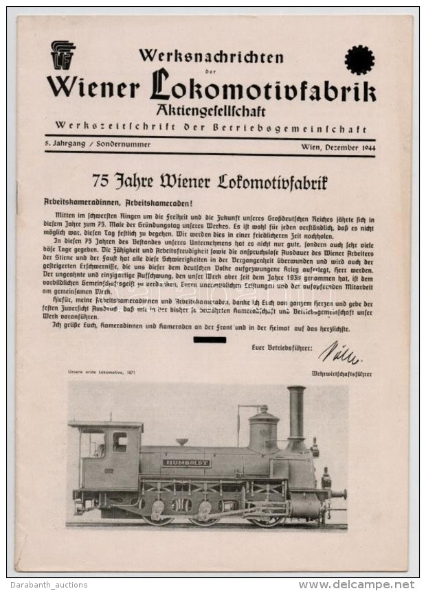 1944 Werksnachrichten Der Wiener Lokomotivfabrik, Wiener Lokomotivfabrik Gy&aacute;r H&iacute;rei, 5. &eacute;vf.... - Sin Clasificación