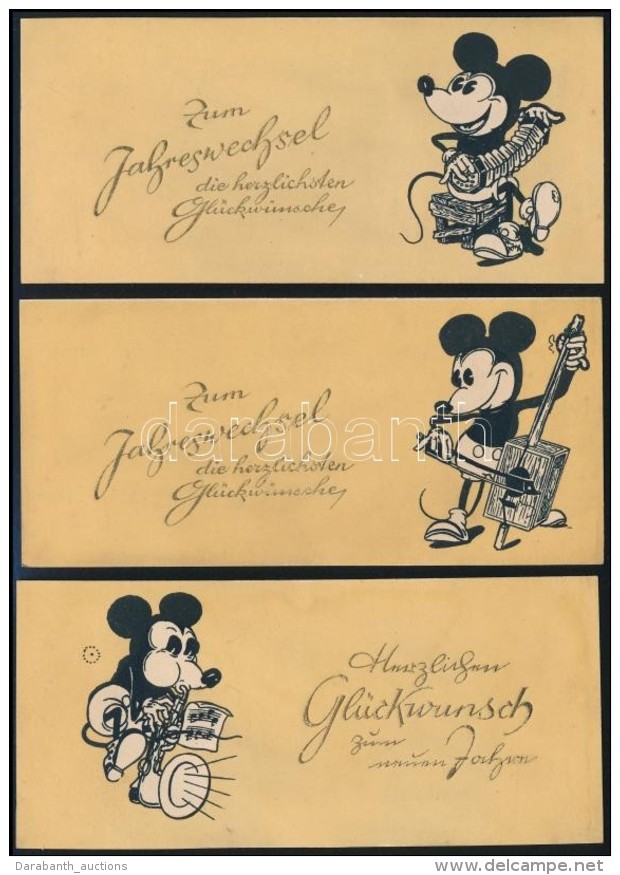 Cca 1930 3 Db Mickey Mouse Rajzfilm Figur&aacute;val Ell&aacute;tott N&eacute;met NyelvÅ± &uacute;j&eacute;vi... - Sin Clasificación