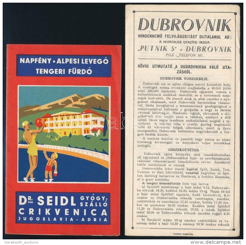 Cca 1920-1930 D&eacute;lvid&eacute;ki Utaz&aacute;si Prospektusok (Korcula, Hvar, Dubrovnik, Crikvenica), 4 Db /... - Non Classés