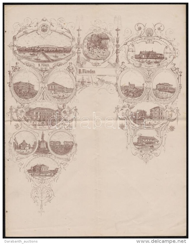 Cca 1880 Balatonf&uuml;red, D&iacute;szes Lev&eacute;lpap&iacute;r A V&aacute;ros Nevezetess&eacute;geivel,... - Non Classés