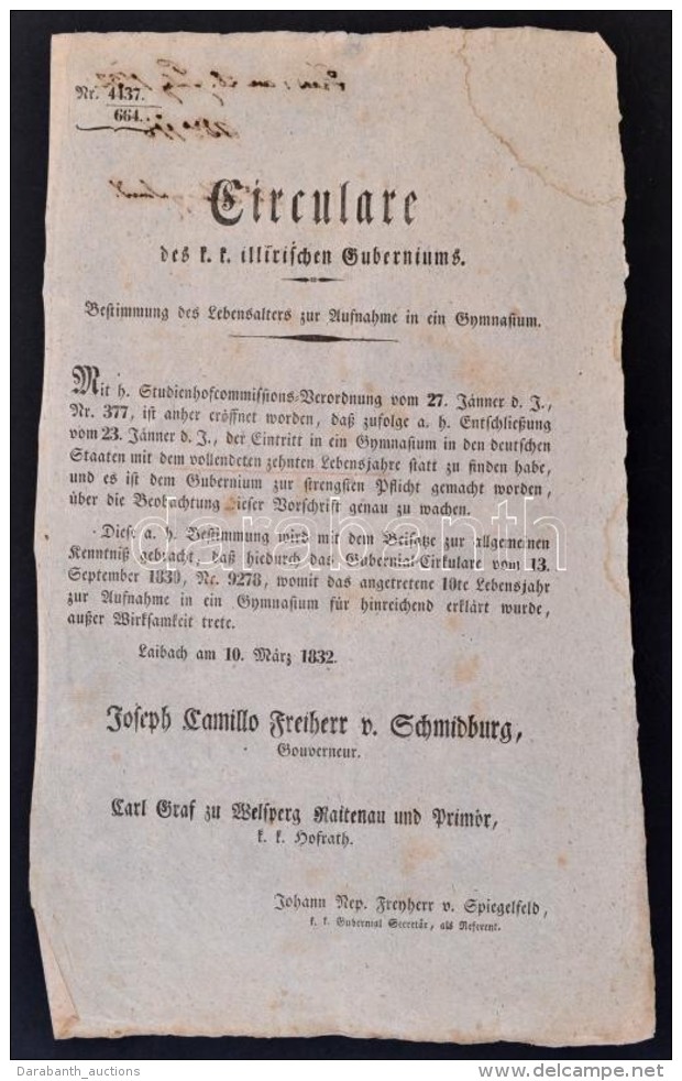 1825-1832 Az Illir Korm&aacute;nyz&oacute;s&aacute;g 3 Db Hirdetm&eacute;nye / 3 Orders Of The Illyrische Gubernium - Sin Clasificación