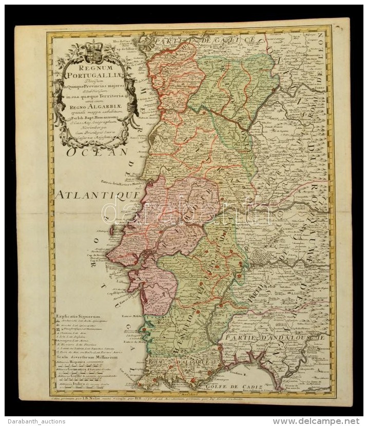 1737 Portug&aacute;lia T&eacute;rk&eacute;pe. Johann Baptist Homann: Regnum Portugaliae Divisum In Quinque... - Autres & Non Classés