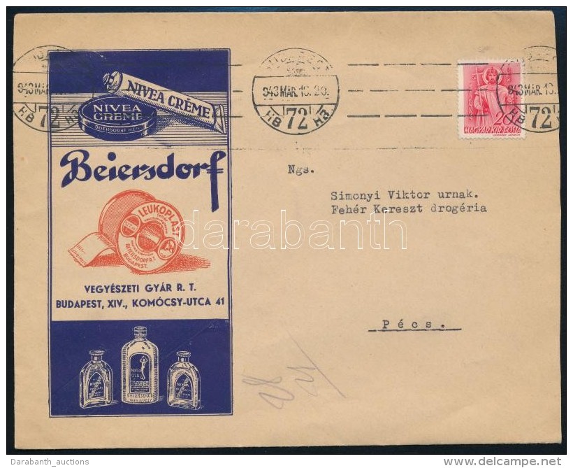 1943 A Budapesti Vegy&eacute;szeti Gy&aacute;r Rekl&aacute;m Levele A P&eacute;csi Feh&eacute;r Kereszt... - Publicités