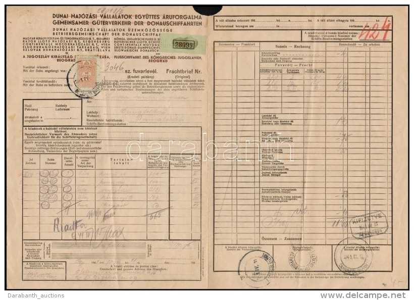 1941 Haj&oacute;raklev&eacute;l / Bill Of Lading 'P&Aacute;RK&Aacute;NY MOTOROS' - Unclassified