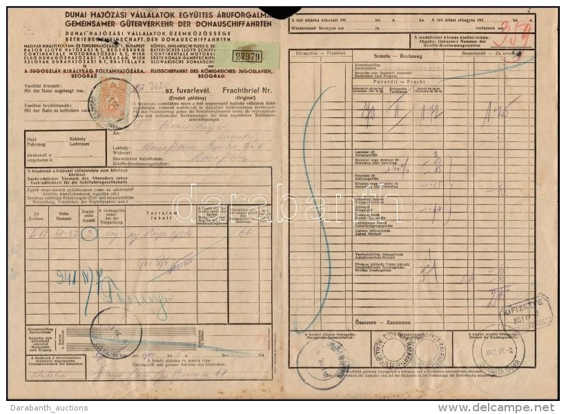 1941 Haj&oacute;raklev&eacute;l / Bill Of Lading 'BÅS MOTOROS' - Sin Clasificación