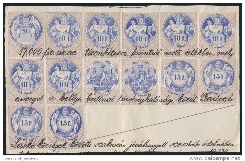 1891 14 Db Okm&aacute;nyb&eacute;lyeg Kiv&aacute;g&aacute;son / Document Piece With 14 Document Stamps - Non Classés