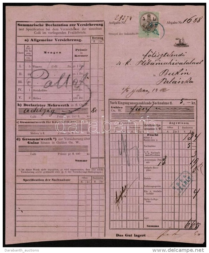 1875 R&oacute;zsasz&iacute;n DDSG Sz&aacute;ll&iacute;t&oacute;lev&eacute;l 5kr Illet&eacute;kb&eacute;lyeggel /... - Sin Clasificación