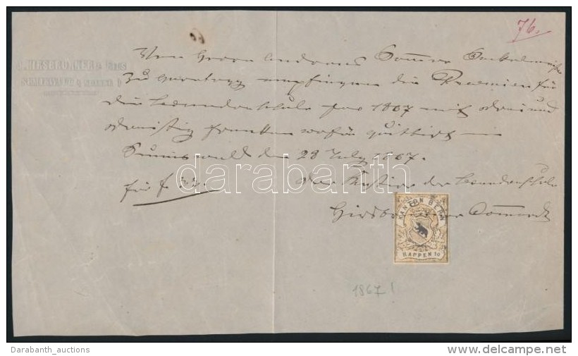 Sv&aacute;jc 1867 Bern Kanton Okm&aacute;ny 10 Rappenes B&eacute;lyeggel / Document - Sin Clasificación