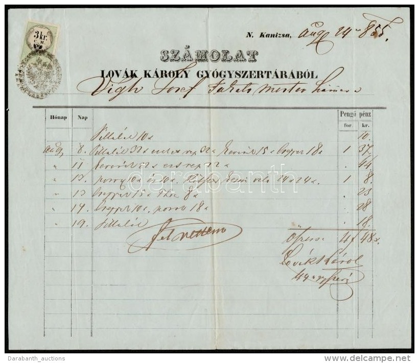 1855 Sz&aacute;molat (Sz&aacute;mla) Lov&aacute;k K&aacute;roly Nagykanizsai... - Unclassified