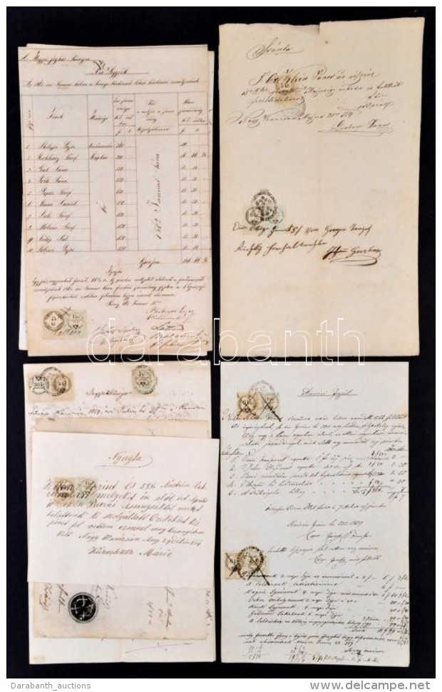 Cca 1850-1880 18 Db Magyar Okm&aacute;ny Hirdetm&eacute;nyb&eacute;lyegekkel / 18 Documents With Announcement... - Sin Clasificación