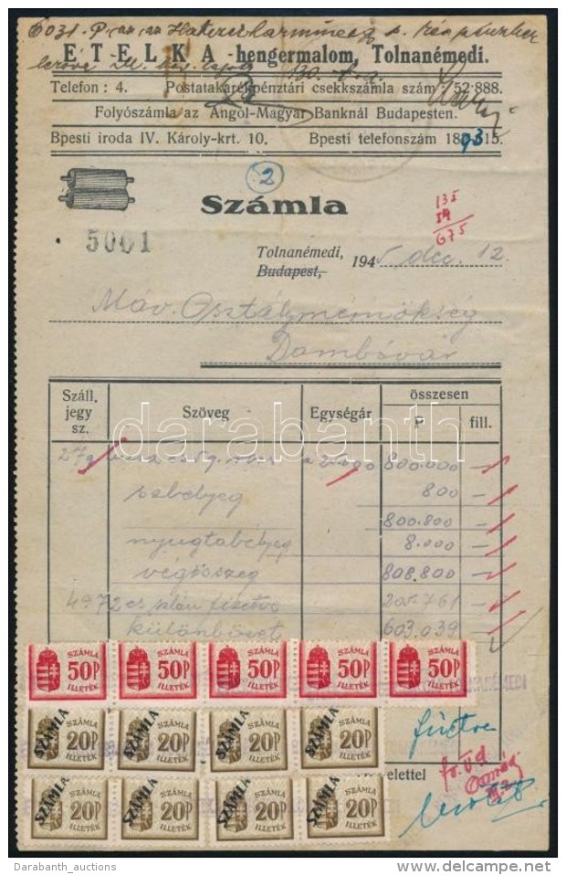 1945 Sz&aacute;mla 34 Db Illet&eacute;kb&eacute;lyeggel / Invoice With Invoice Stamps - Non Classés