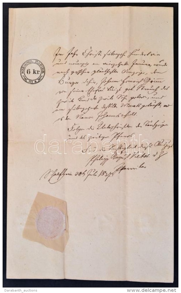 1837 Hesseni Nagyhercegs&eacute;g Okm&aacute;ny 6kr Szignetta &eacute;s Egyh&aacute;zi Sz&aacute;razpecs&eacute;t /... - Non Classés