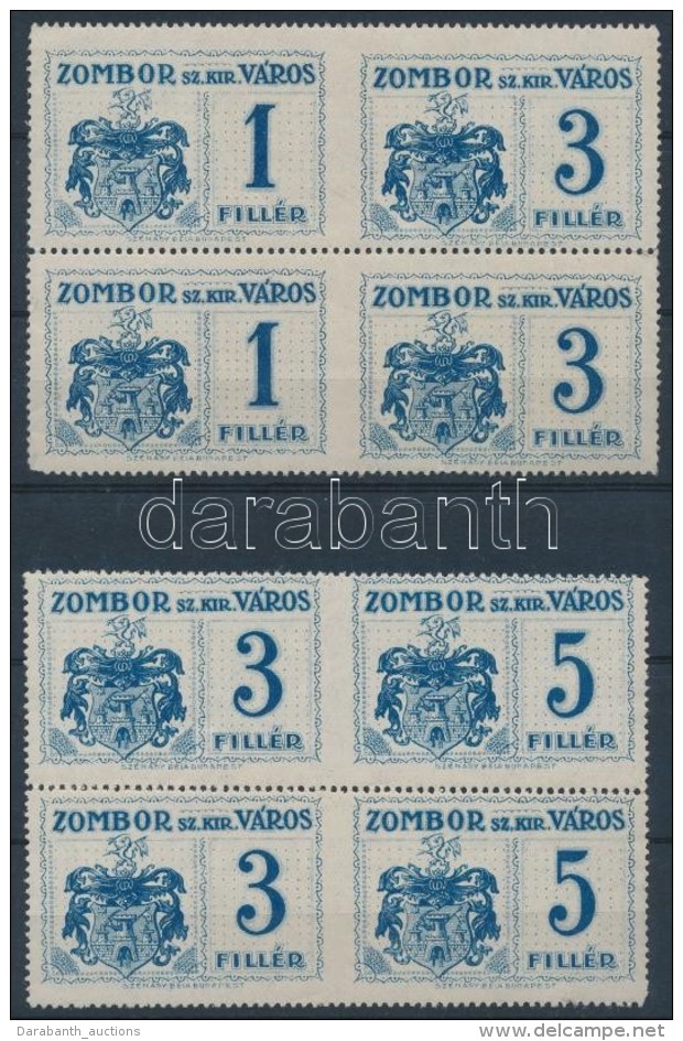 1914 Zombor V&aacute;rosi Illet&eacute;kb&eacute;lyeg 2 Db N&eacute;gyest&ouml;mb / 2 Blocks Of 4 (1f-3f, 3f-5f) - Sin Clasificación