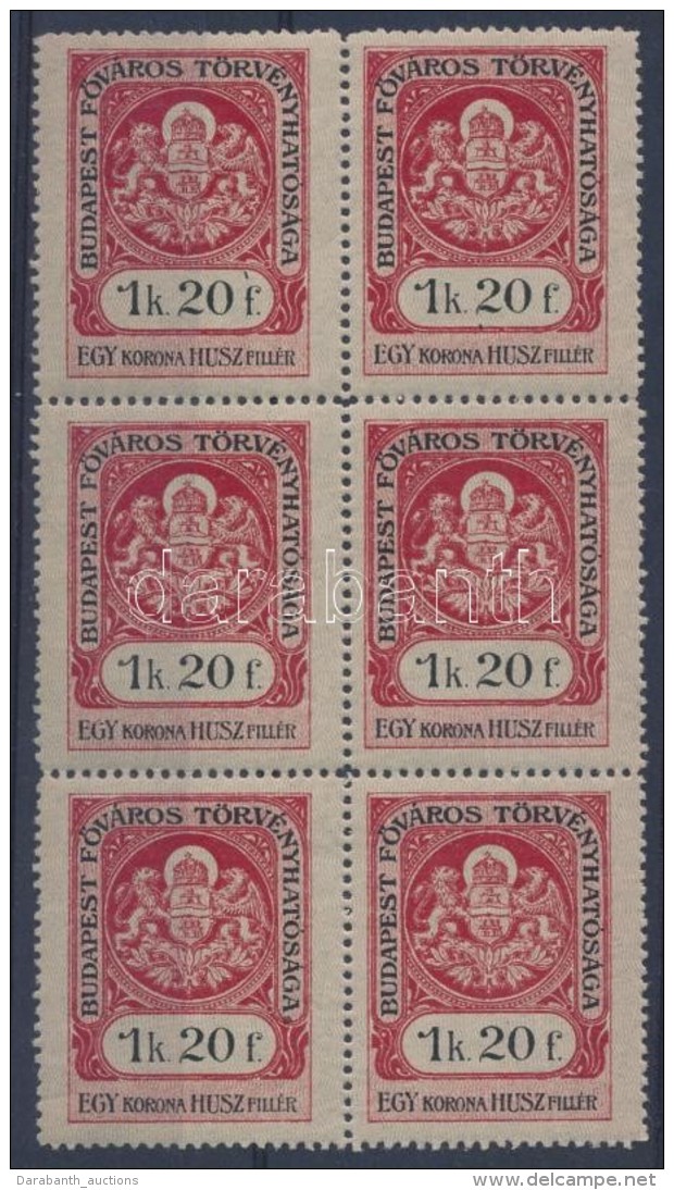 1918 Budapest V&aacute;rosi Illet&eacute;kb&eacute;lyeg 1,20K Hatost&ouml;mb / Block Of 6 (elv&aacute;lt Fogak /... - Sin Clasificación