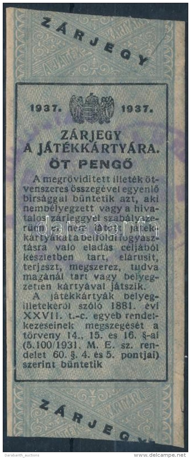 1937 5P K&aacute;rtyajegy, K&aacute;rtya-z&aacute;rjegy (nem Katalogiz&aacute;lt) / 5p Card Tax-stamp - Non Classés