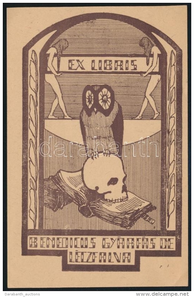 G&ouml;llner Elem&eacute;r (1898-1972): Ex Libris, Benedicus Gy&aacute;rf&aacute;s De L&eacute;czfalva. Fametszet,... - Otros & Sin Clasificación