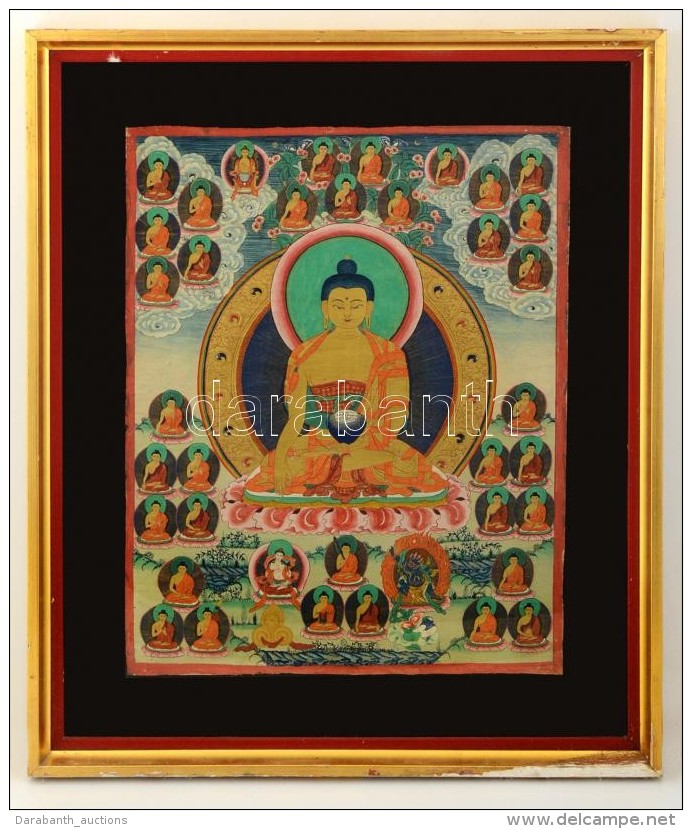 Jelz&eacute;s N&eacute;lk&uuml;l: Thangka Buddha. Vegyes Technika, V&aacute;szon, &uuml;vegezett S&eacute;r&uuml;lt... - Otros & Sin Clasificación