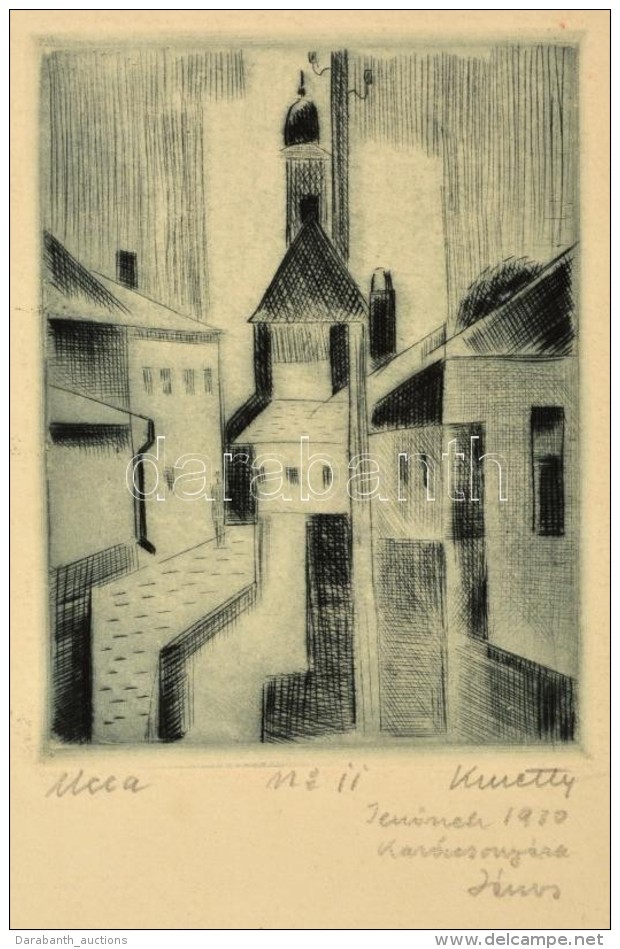 Kmetty J&aacute;nos (1889-1975):  Ucca. R&eacute;zkarc, Pap&iacute;r, Jelzett, 12,5&times;9,5 Cm - Autres & Non Classés