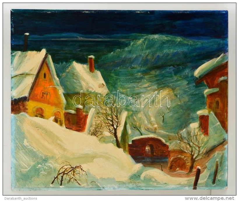 K&eacute;ri Imre (1945-): H&oacute;vihar A Faluban. Olaj, Farost, Jelzett, 50&times;60 Cm - Otros & Sin Clasificación