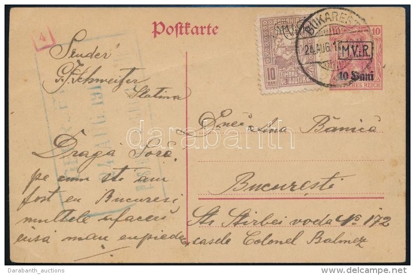 1917 N&eacute;met Posta Rom&aacute;ni&aacute;ban D&iacute;jjegyes LevelezÅ‘lap Bukarestbe / PS-card To Bucharest - Autres & Non Classés