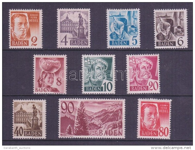 ** * Baden 1948 Mi 28-37 (29, 33, 34 Falcos/hinged) - Autres & Non Classés