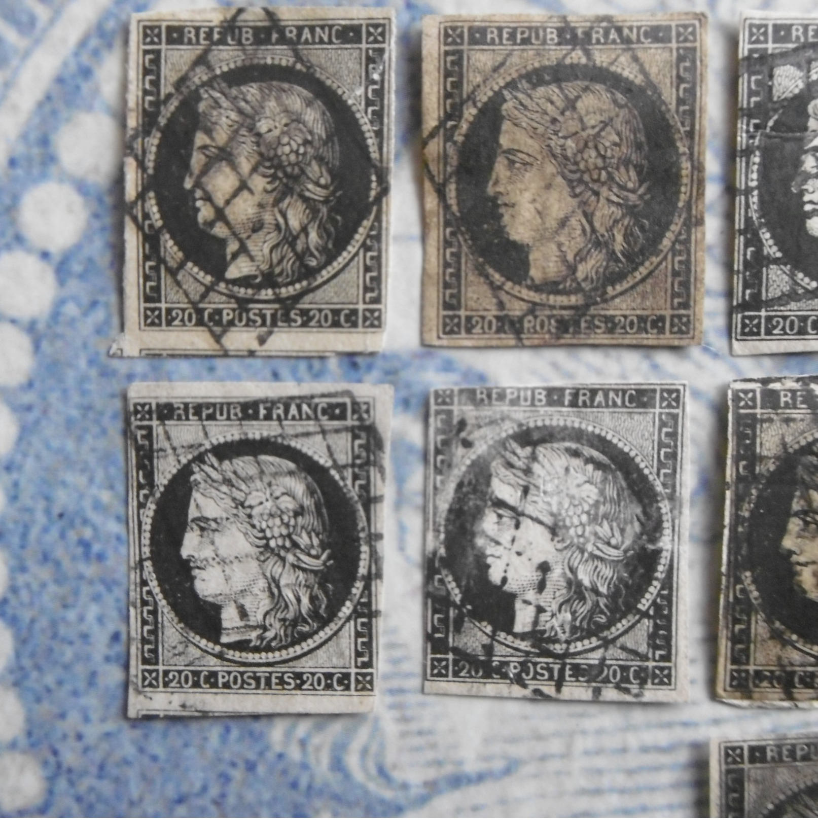 LOT  DE  11   TIMBRES   20C   CERES   1 JANVIER   1849   DIFFERENTES   TEINTES - 1849-1850 Cérès