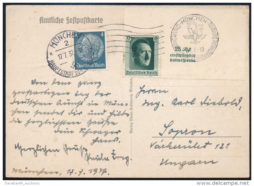 1937 K&eacute;peslap Alkalmi B&eacute;lyegz&eacute;ssel Sopronba / Postcard With Special Cancellation To Hungary - Otros & Sin Clasificación