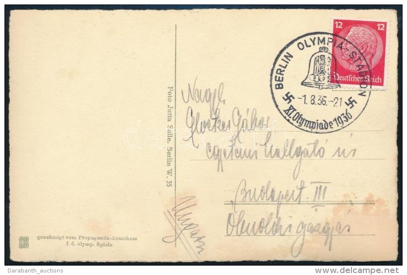 1936 K&eacute;peslap Olimpiai Alkalmi B&eacute;lyegz&eacute;ssel/ Postcard With Olympic Games Special Cancellation - Otros & Sin Clasificación