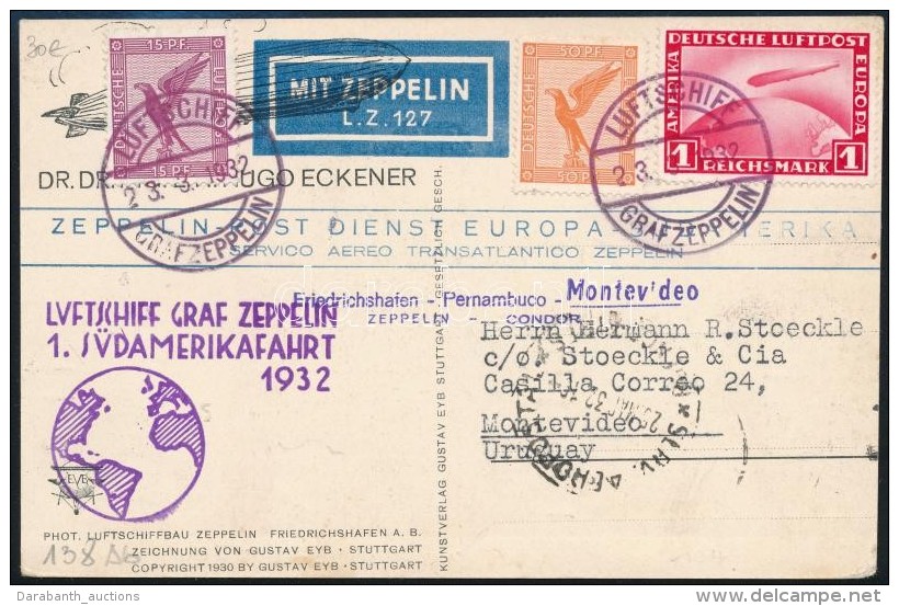 1932 Zeppelin 1. D&eacute;l-amerikai &uacute;tja K&eacute;peslap Mountevideoba / Zeppelin 1. South America Flight,... - Autres & Non Classés