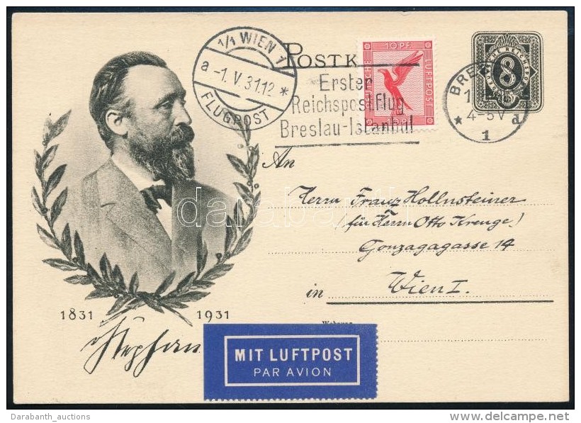 1931 L&eacute;gi LevelezÅ‘lap B&eacute;csbe/ Airmail Postcard To Vienna - Autres & Non Classés