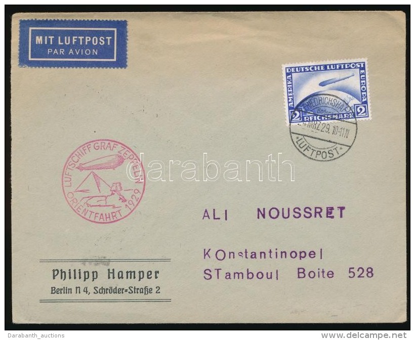 1929 Zeppelin Orientfahrt Lev&eacute;l Isztambulba / Cover To Istambul - Autres & Non Classés