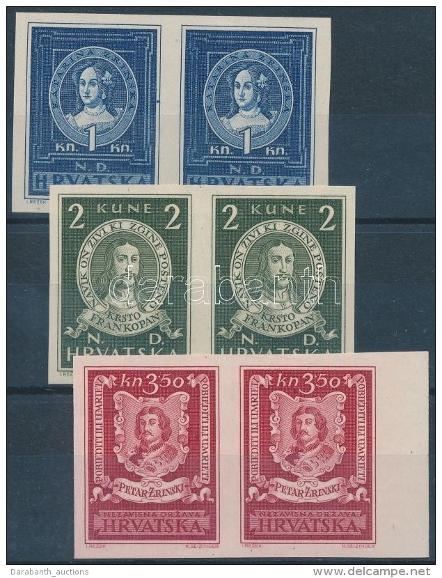 (*) 1943 Mi 103-105 V&aacute;gott P&aacute;rok / Imperforate Pairs - Otros & Sin Clasificación