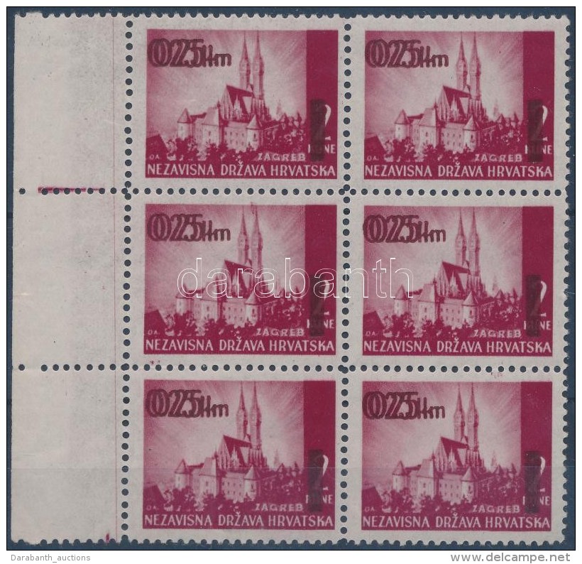 ** 1942 Mi 82 &iacute;vsz&eacute;li Hatost&ouml;mb KettÅ‘s Fel&uuml;lnyomattal / Margin Block Of 6 With Double... - Autres & Non Classés