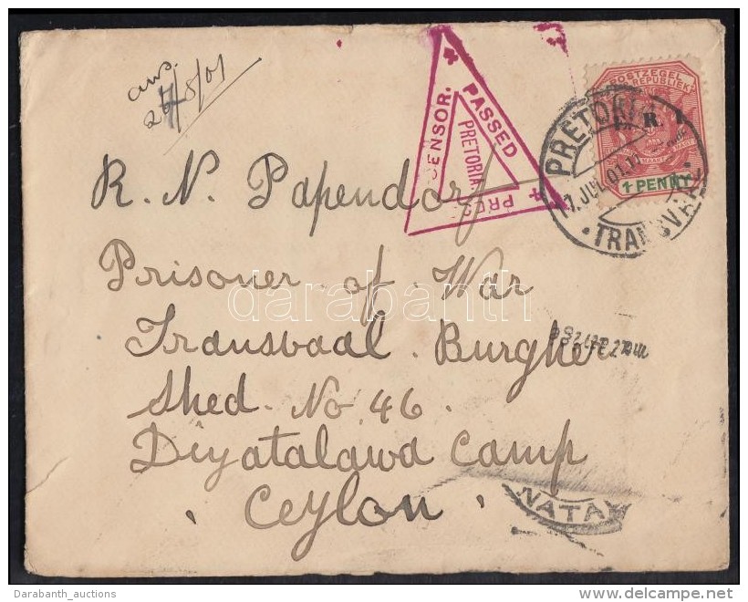 1901 Lev&eacute;l Transvaali Hadifogolynak Ceylonba / Cover To Transvaal P.O.W. To Ceylon - Otros & Sin Clasificación