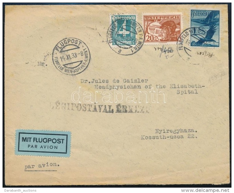 1933 L&eacute;gi Lev&eacute;l Ny&iacute;regyh&aacute;z&aacute;ra / Airmail Cover To Hungary - Otros & Sin Clasificación