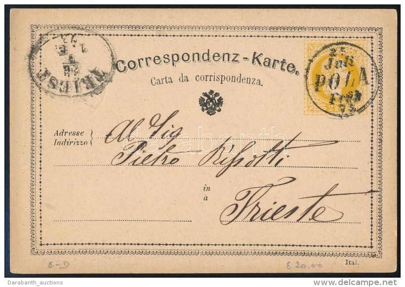 1873 D&iacute;jjegyes LevelezÅ‘lap / PS-card 'POLA' - 'TRIEST' - Otros & Sin Clasificación