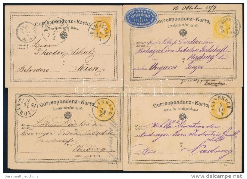 1872-1874 4 Db D&iacute;jjegyes LevelezÅ‘lap Sz&eacute;p B&eacute;lyegz&eacute;sekkel / 4 PS-cards... - Otros & Sin Clasificación