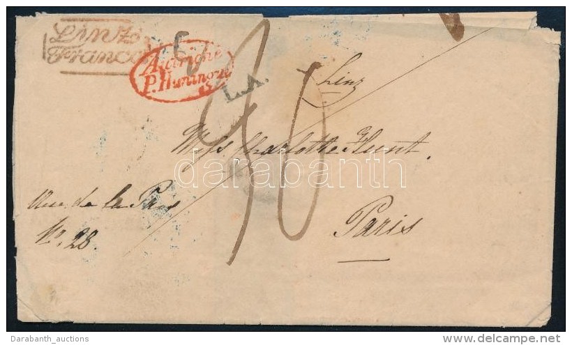 1834 Port&oacute;s Lev&eacute;l P&aacute;rizsba/ Unpaid Cover Piros/ Red ,,Linz Franco' - Paris - Otros & Sin Clasificación