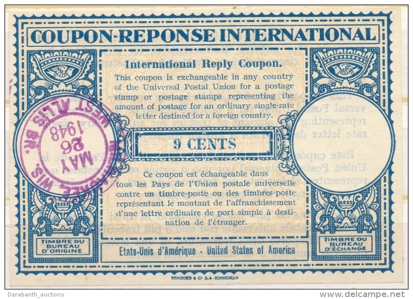 1948 Nemzetk&ouml;zi V&aacute;laszd&iacute;jszelv&eacute;ny / International Reply Coupon - Otros & Sin Clasificación