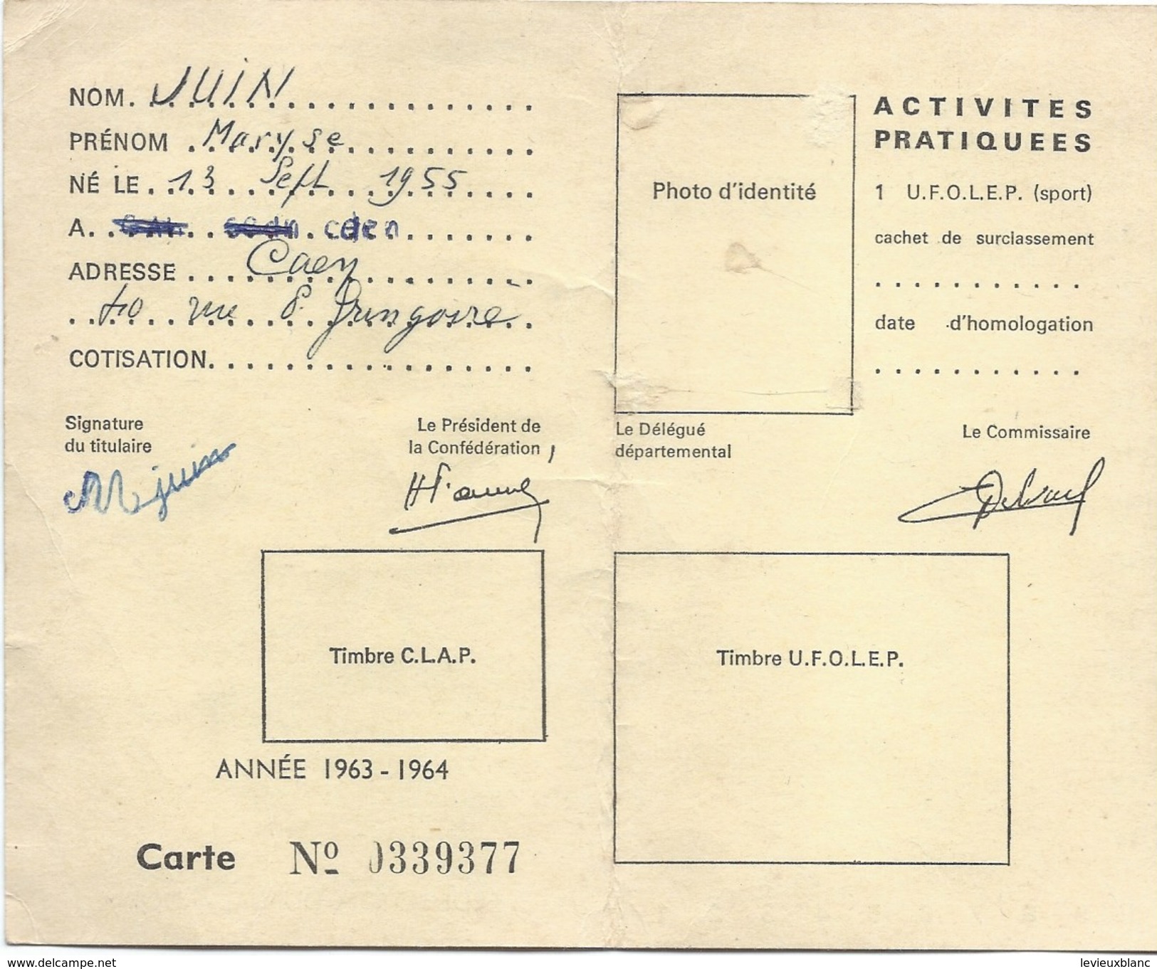 Carte Annuelle/Confédération Générale Des Oeuvres Laïques/Ligue Française De L'Enseignement/Caen/Calvados/1963    CAH162 - Diplômes & Bulletins Scolaires