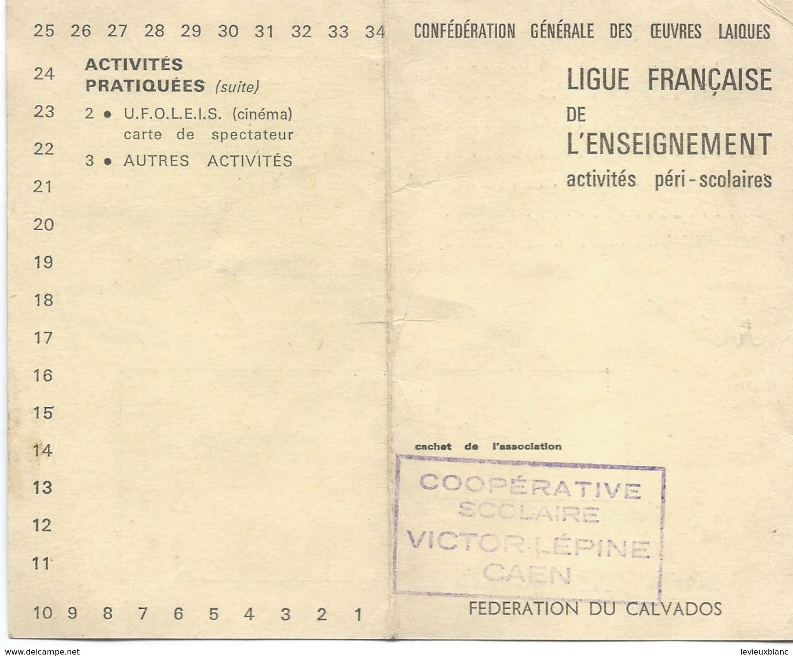 Carte Annuelle/Confédération Générale Des Oeuvres Laïques/Ligue Française De L'Enseignement/Caen/Calvados/1963    CAH162 - Diplômes & Bulletins Scolaires