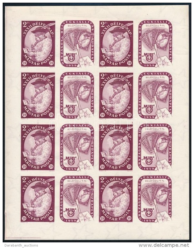 ** 1959 B&eacute;lyegnap (32.) V&aacute;gott Teljes &iacute;v (60.000) / Mi 1627 Imperforate Complete Sheet - Other & Unclassified