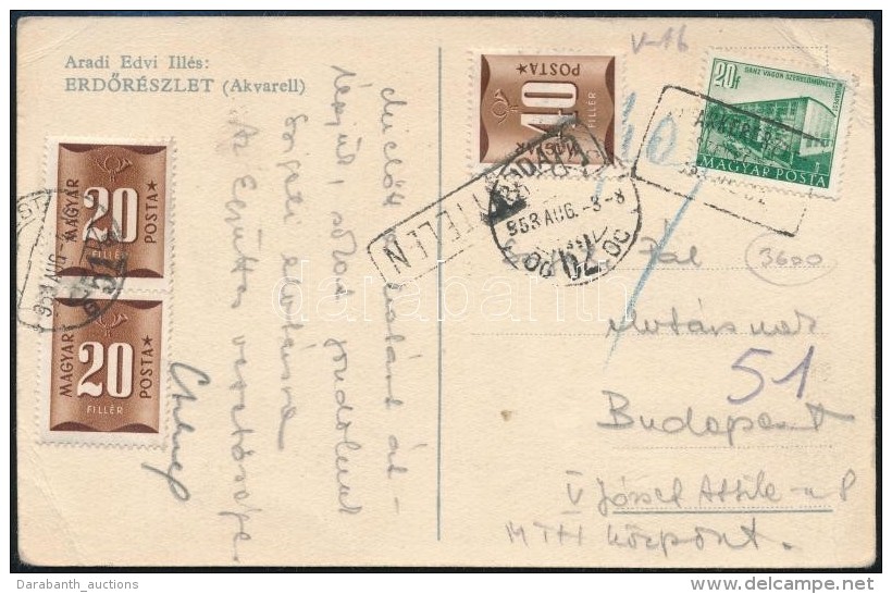 1953 K&eacute;peslap Budapestre 80f Barna Port&oacute;val / Postcard With 80f Postage Due - Autres & Non Classés