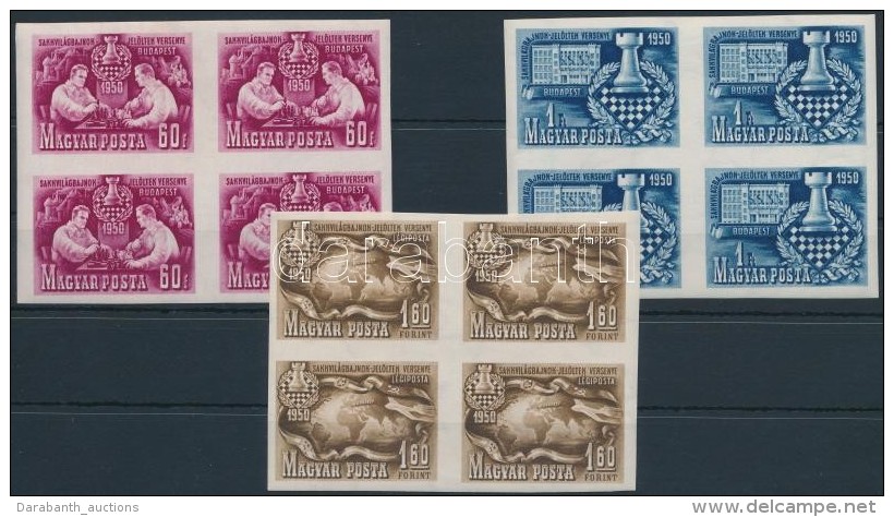 ** 1950 Sakk (I.) V&aacute;gott N&eacute;gyest&ouml;mb&ouml;k (45.000) / Mi 1092-1094 Imperforate Blocks Of 4 - Otros & Sin Clasificación