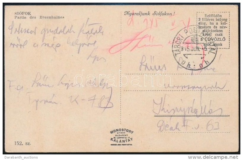 1945 T&aacute;bori Posta K&eacute;peslap / Field Postcard 'TP / Oh' - Otros & Sin Clasificación