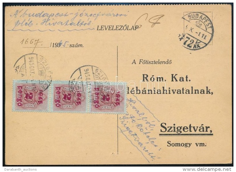 1945 (3. D&iacute;jszab&aacute;s) Nyomtatv&aacute;ny 3 X 2P Port&oacute;val / Printed Matter With Postage Due... - Otros & Sin Clasificación